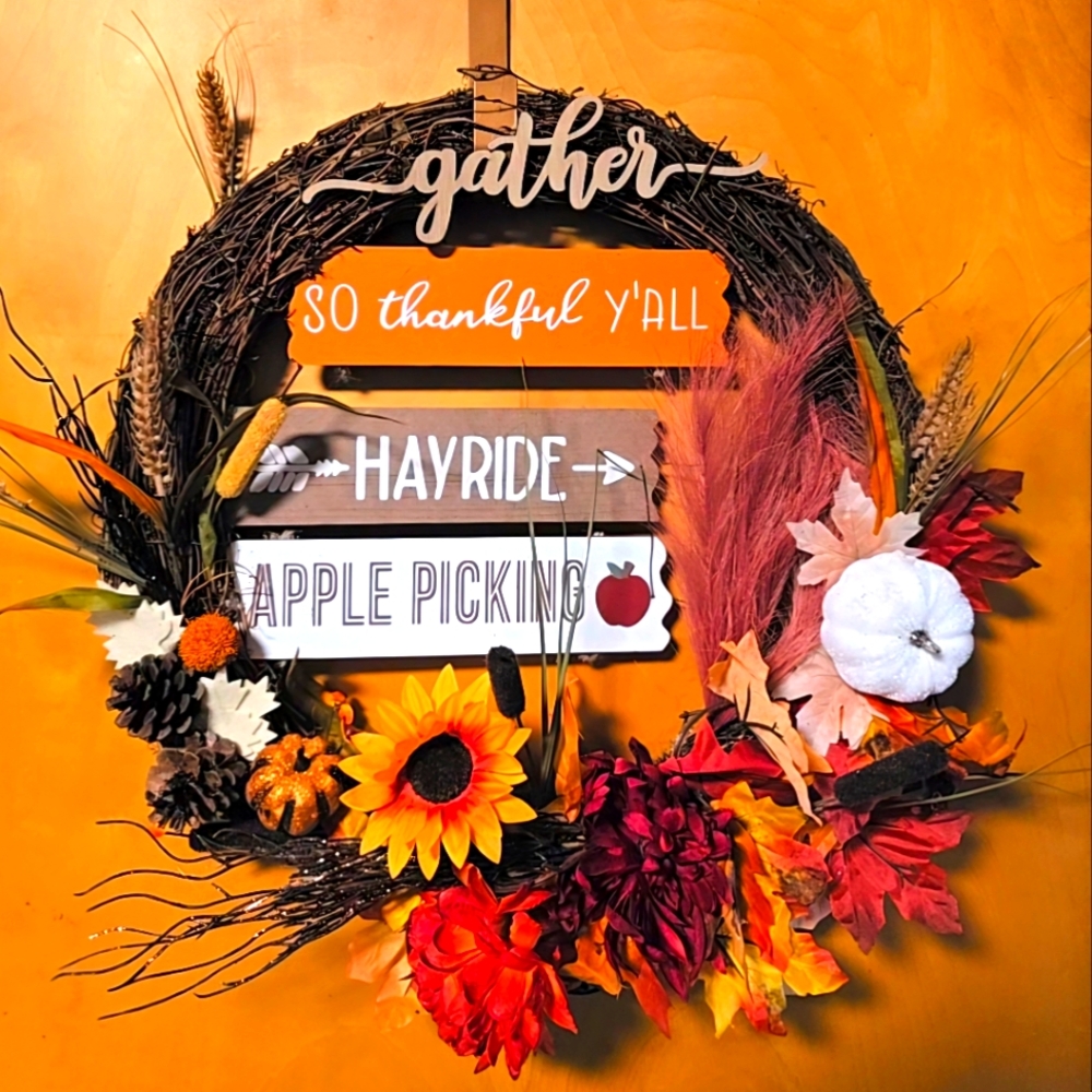 Grapevine handmade holiday wreatht.   Fall, autumn Halloween, Thanksgiving
